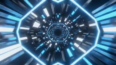 Mavi parlak animasyonlu soyut fütüristik bilim kurgu tüneli. Arkaplan tasarımda koyu ve geometrik..