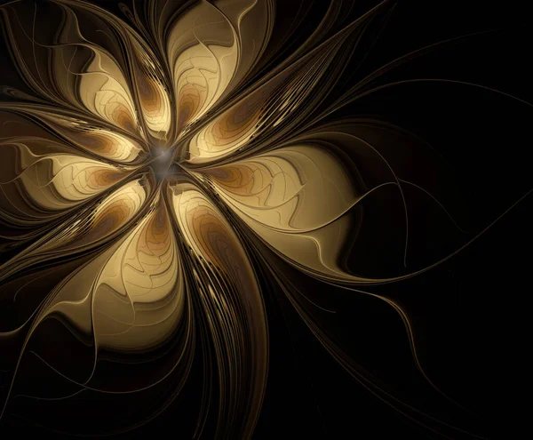 Фрактальный Меланхоличный Золотистый Цветок Черном Фоне — стоковое фото