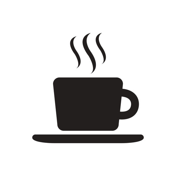 black vector icon on white background cup of hot coffee