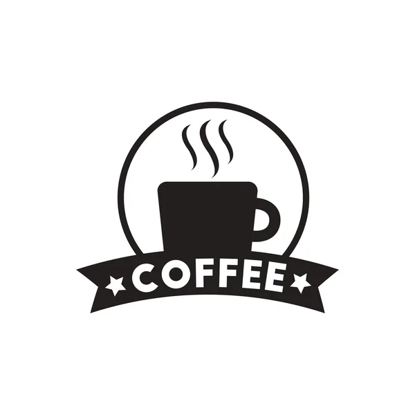 ホット コーヒーの白い背景のエンブレムをブラックのベクトルのアイコン — ストックベクタ