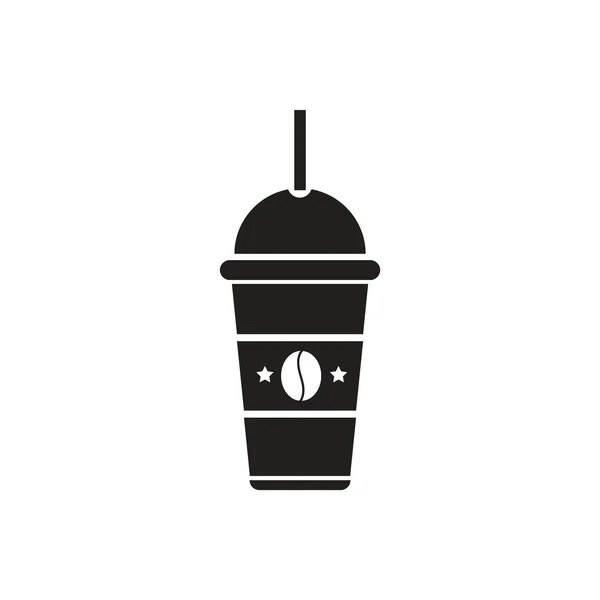 Icono de vector negro sobre fondo blanco café frío para llevar Ilustraciones de stock libres de derechos