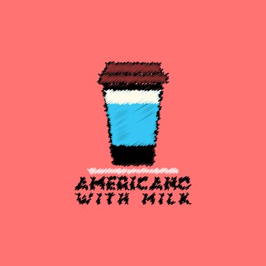 düz vektör simgesi tasarım koleksiyonu americano süt ile