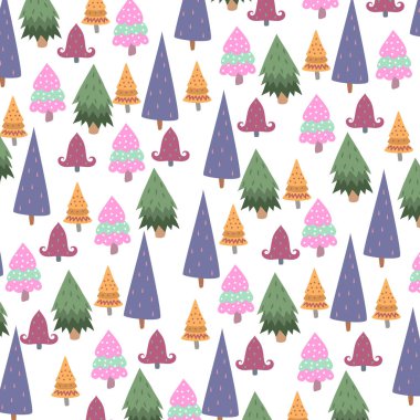 Renkli köknar ya da Noel ağaçlarıyla şirin bir arkaplan deseni