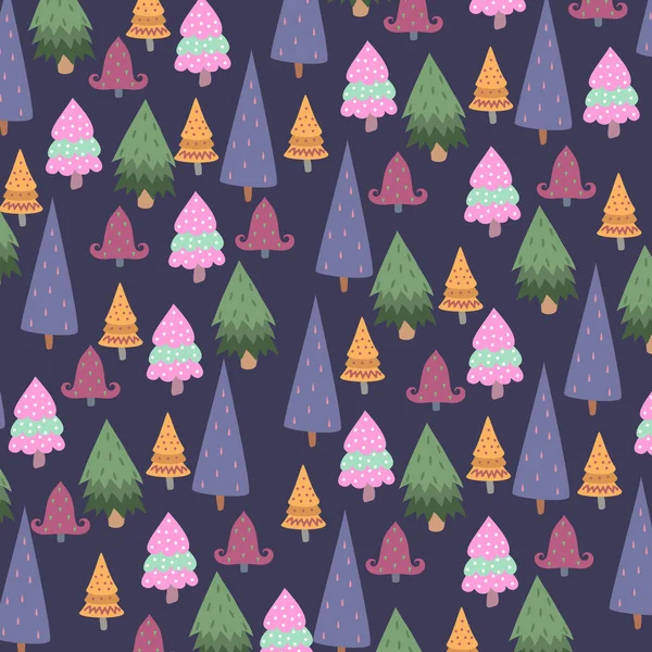 Nettes Hintergrundmuster Mit Bunten Tannen Oder Weihnachtsbäumen — Stockvektor