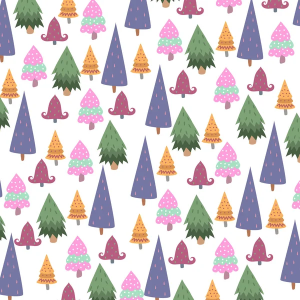 Renkli köknar ya da Noel ağaçlarıyla şirin bir arkaplan deseni