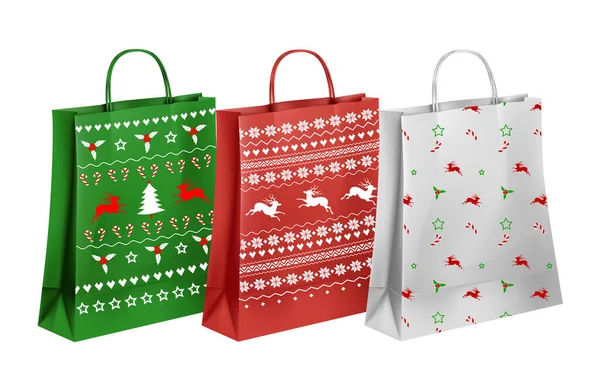 Três Bolsos Cores Verdes Vermelhas Brancas Com Diferentes Ornamentos Natal Ilustrações De Stock Royalty-Free