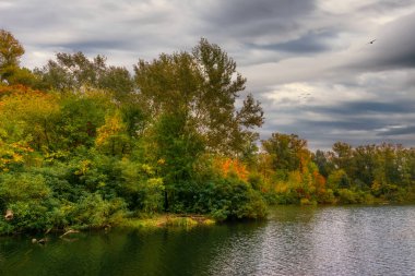 Göl güzel sonbahar ağaçlarıyla çevrili..