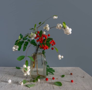 Böğürtlen ve böğürtlenli bir buket dalla sakin bir hayat. Eski.