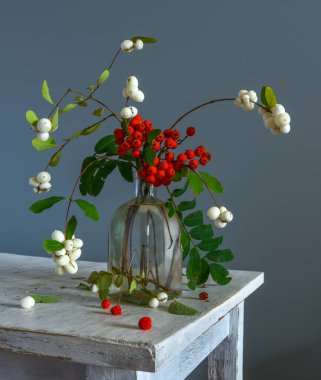 Böğürtlen ve böğürtlenli bir buket dalla sakin bir hayat. Eski.