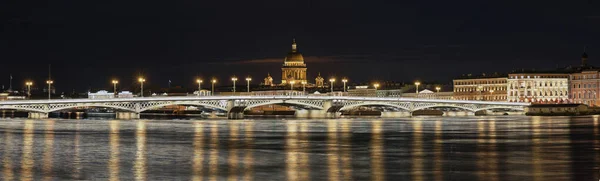 Ночная Панорама Благовещенский Мост Исаакиевский Собор Санкт Петербурге — стоковое фото