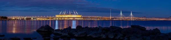 Nachtelijk Weids Panorama Met Stadion Snelweg Petersburg — Stockfoto