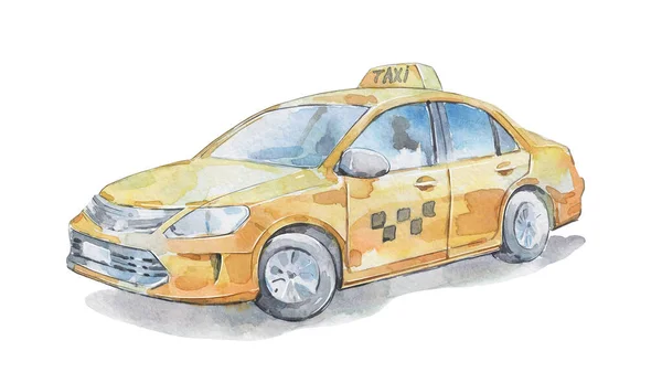 Klassische Taxi Auto Aquarell Kunst Isoliert Auf Weiß — Stockfoto