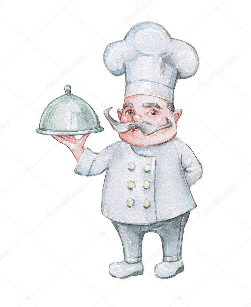 Chef Serving Tray Isolated art watercolor