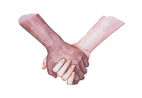 Zwart Wit Hand Samen Geïsoleerde Aquarelkunst — Stockfoto