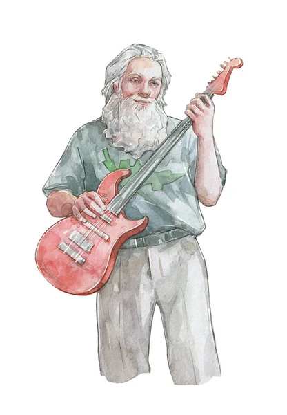 Anciano Tocando Música Guitarra Eléctrica Acuarela Arte —  Fotos de Stock