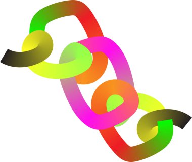 Soyut bağlantılı eğimli döngüler beyaz arkaplan üzerinde renkli zincir oluşturur