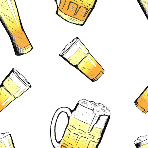 Verres à bière vectoriels et tasses en style dessiné à la main — Image vectorielle