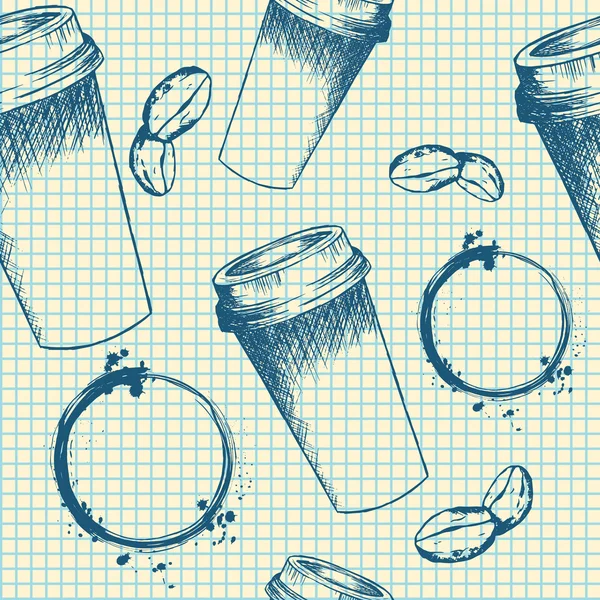 Kaffeetasse zum Mitnehmen auf Notizbuch-Muster — Stockvektor