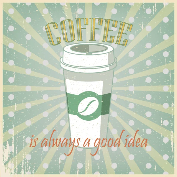 Vintage zelené plakát šálek kávy — Stockový vektor