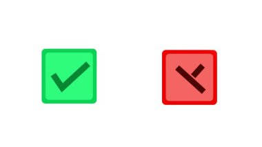 Beyaz Arkaplanda Yeşil Deneme ve Kızıl Haç Canlandırma Simgeleri Evet ve Hayır UI ve Video Tasarımı Sembolleri
