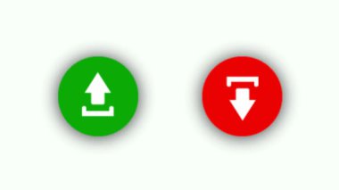  Green Up Arrow ve Red Down Arrow Simgeleri Düşürme Shdadow Animasyonu Temsilcisi Beyaz Arkaplanda Gönderme ve İndirme düğmeleri, Asgari Hareket Grafik Tasarımı