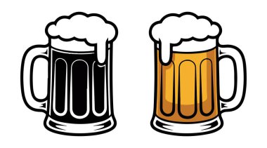Vector art of beer mug with foam in line art style. glass of beer on white background, vector illustration of a beer mug