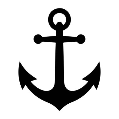Bold black anchor silhouette icon on white background, nautical maritime symbol vector illustration