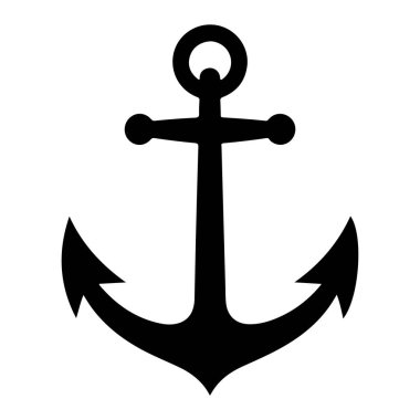 Bold black anchor silhouette icon on white background, nautical maritime symbol vector illustration