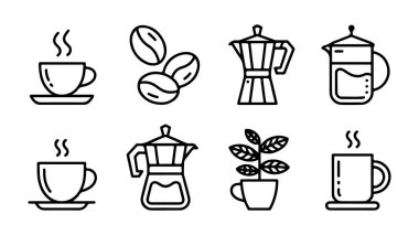 Yiyecek ve içecek markası için buharlı ve fasulye unsurlu modern kahve bardağı ikonu. Kahve ve içecek ikonları.