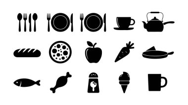 Mutfak tasarım projeleri için çeşitli mutfak ve gıda ikonları koleksiyonu