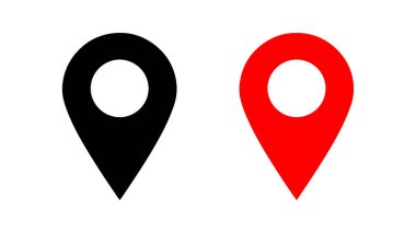 Cesur renk blokları ve temiz çizgiler içeren soyut geometrik bileşim. İşaretli harita işaretleyicileri kümesi