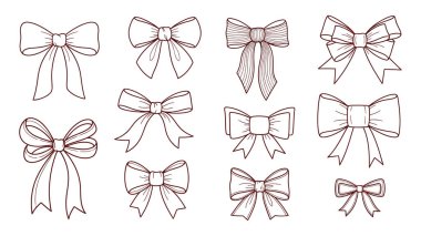 Çeşitli tarz ve boyutlarda el çizimi yay çizimleri koleksiyonu