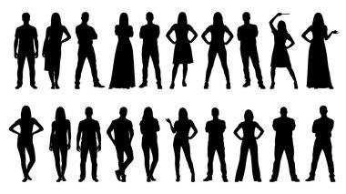 Çeşitli kadın ve erkek siluetleri çeşitli pozlarda poz verdi.