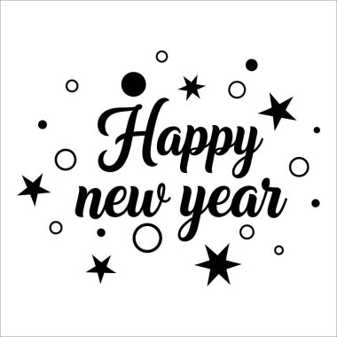 Kutlama için yıldızlı ve daireli mutlu yıllar metni.