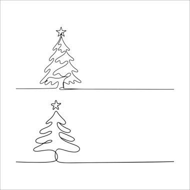 Minimalist sanat eseri, beyaz arka planda yıldızlar olan Noel ağaçları.