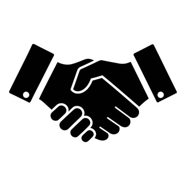 İkonik siyah siluet. İki el anlaşma ve ortaklık içinde titriyor.