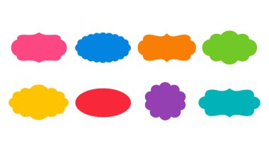Şeffaf arkaplanda izole edilmiş sekiz farklı renkli konuşma kabarcığı arama şekli