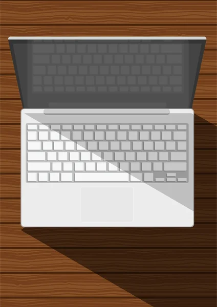 A fából készült asztal reális fehér laptop — Stock Vector