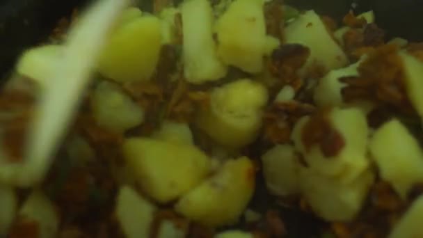 炒土豆与香菜搅拌 — 图库视频影像