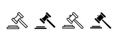 Gavel ikon vektörü. Yargıç tokmak işareti ve sembol. Kanun simgesi. Açık arttırma çekici