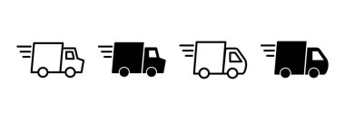 Teslimat kamyonu ikon vektörü. Teslimat kamyonu işareti ve sembol. Hızlı dağıtım simgesi gönderiliyor