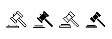 Gavel ikon vektörü. Yargıç tokmak işareti ve sembol. Kanun simgesi. Açık arttırma çekici