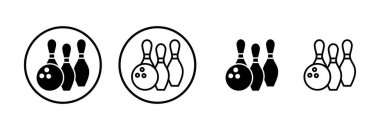 Bowling ikonu logosu tasarımı. Bowling topu, iğne işareti ve sembol.