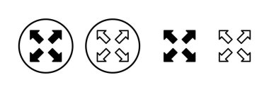 Tam ekran simge logosu tasarımı. Tam ekran işareti ve simgeye genişlet. Oklar sembolü