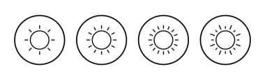 Güneş ikonu vektörü. Parlaklık işareti ve sembol