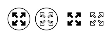 Tam ekran simge logosu tasarımı. Tam ekran işareti ve simgeye genişlet. Oklar sembolü