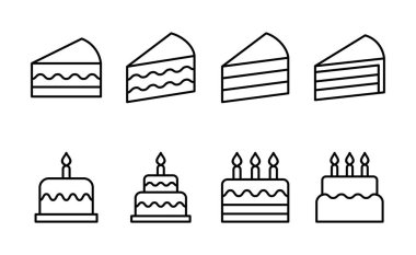 Kek simgesi vektörü. Pasta işareti ve sembol. Doğum günü pastası simgesi