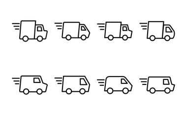 Teslimat kamyonu ikon vektörü. Teslimat kamyonu işareti ve sembol. Hızlı dağıtım simgesi gönderiliyor