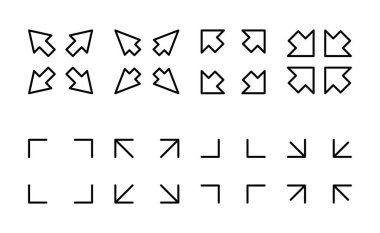 Tam ekran simge vektörü. Tam ekran işareti ve simgeye genişlet. Oklar sembolü