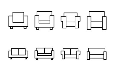 Koltuk simgesi vektörü. Kanepe işareti ve sembol. mobilya simgesi
